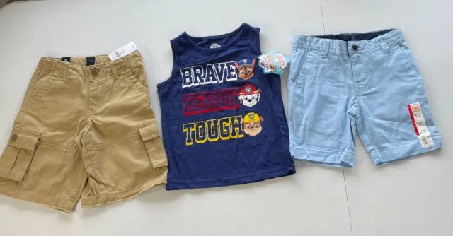 Lot Of 3 Toddler Boy Clothes 5T Baby Gap Cargo Shorts, Paw Patrol Tee, Wonder Na