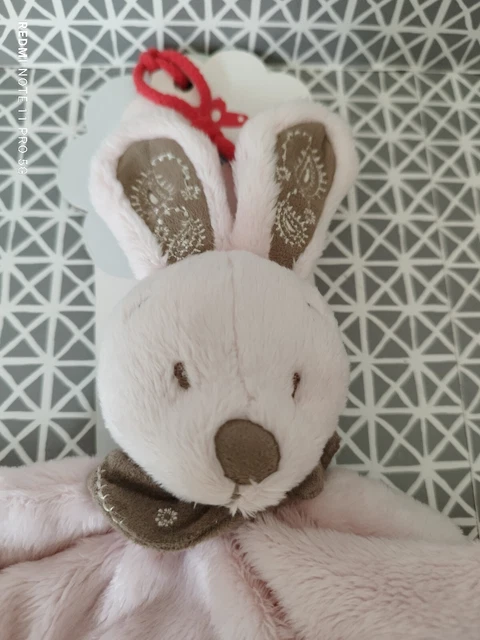 Doudou plat lapin rose bandana marron Simba Nicotoy neuf 2