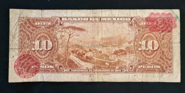 TEN 10 DIEZ PESOS BILL 💵 Banco De MEXICO 8 Nov. 1961 BANK NOTE 💲 Series LT 2