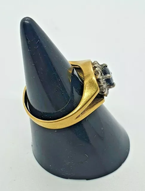 Beautiful 18ct Yellow Gold Diamond Chip & Sapphire Pinky Ring Size I 1/2 3.35g 2