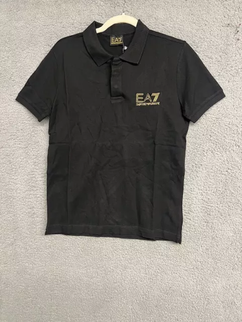 Emporio Armani EA7 Men Polo Collared Shirt Black Logo Short Sleeve Size Medium