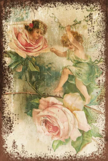 Roses and Cherubs Vintage Retro style Metal Sign/plaque, bedroom, floral, pretty