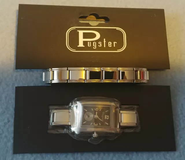 New Pugster Quartz Watch With Italian Charm Bracelet Stainless Steel Swiss Movt