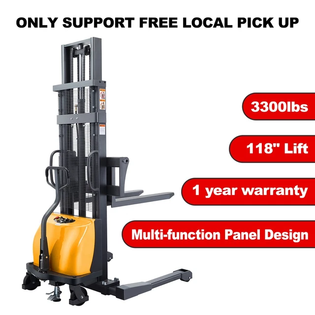 Pickup Only-APOLLOLIFT 3300lb Semi Electric Walkie Stacker 118" Lift 24V Charger