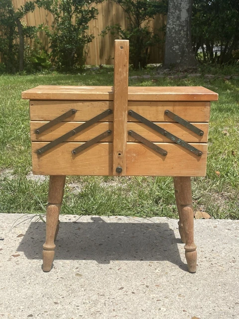 Vintage Accordion Sewing Cabinet. Dutch Design 1950s Style MCM 5 Compartments