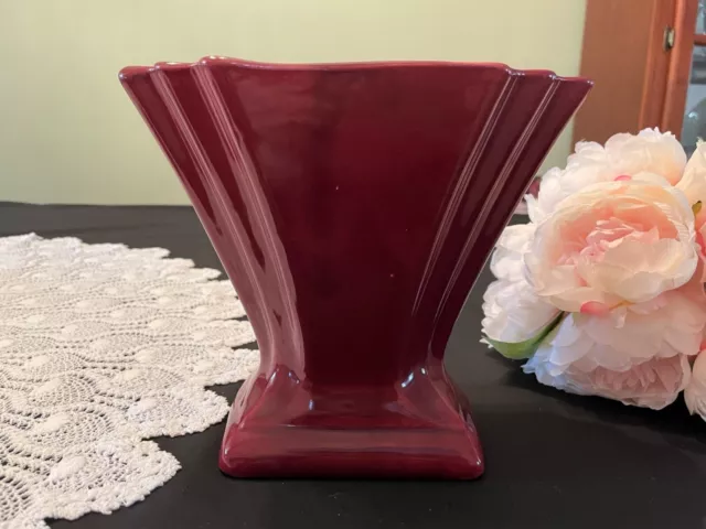 Vintage Pates Pottery Burgundy Vase with Frog