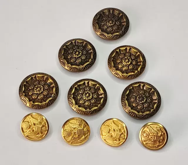 Vintage Gold Metal Buttons US Military Navy Eagle Anchor Lot of 10