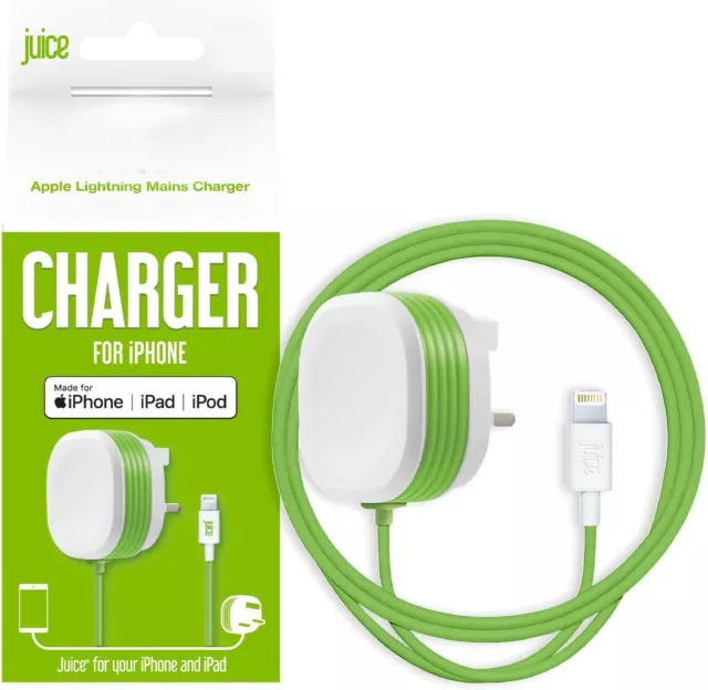 JUICE iPhone 14/13/12 MFi-Certified Lightning USB UK Wall Charger Travel Adapter