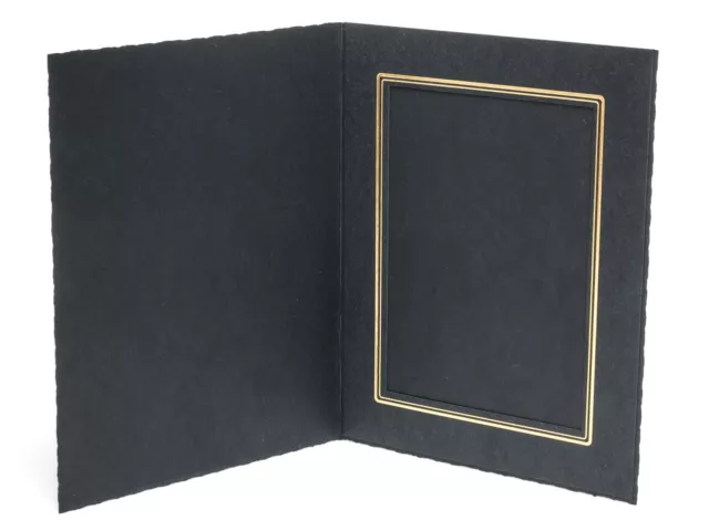 10 Black Cardboard Photo Bi-fold Folder/Folio 7x9" for a 5x7" Photo - Gold edge