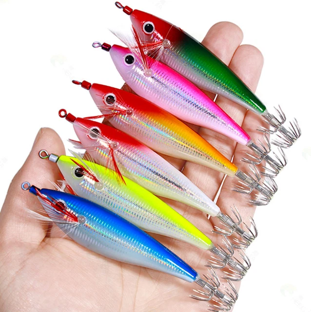 5-Pack Luminous Squid Jig Lures - 11cm/6.3g, Glow In The Dark For Saltwater Fishing - Foto 2