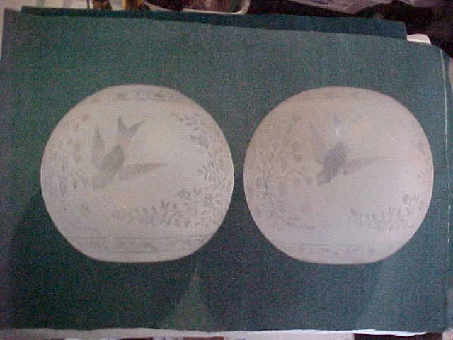 2 Rare DEEP ETCHED Glass HARVARD Astral Kerosene Oil 8" Student Lamp Ball Shades 2