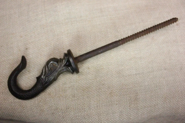 Old Plant Hook Sea Serpent Bird Cage Ceiling Hanger Vintage 1880’s Cast Iron 3