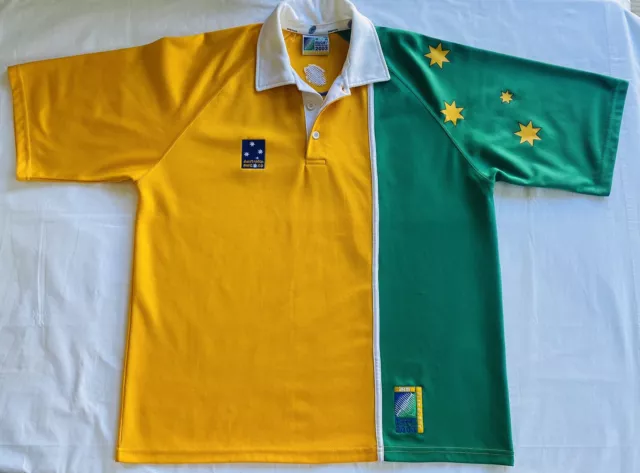 AUSTRALIAN WALLABIES Rugby Union World Cup 2003 Green & Gold Polo Shirt Jersey