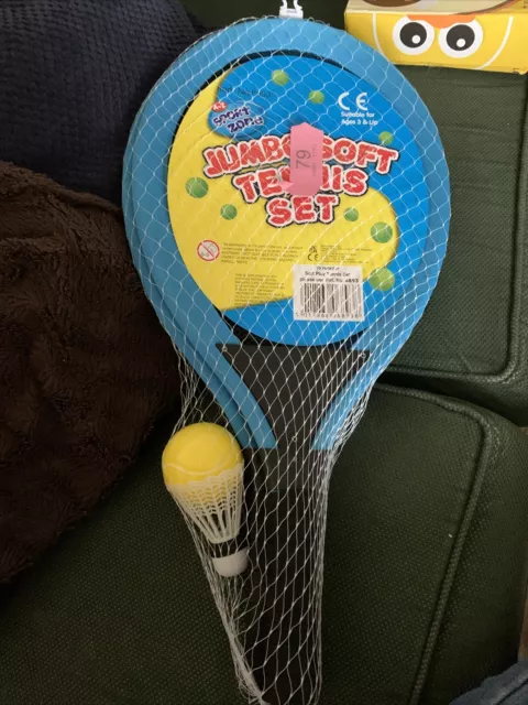 Jumbo Soft Tennis Badmington Set With Ball & Shuttlecock Kids Garden Party Sport