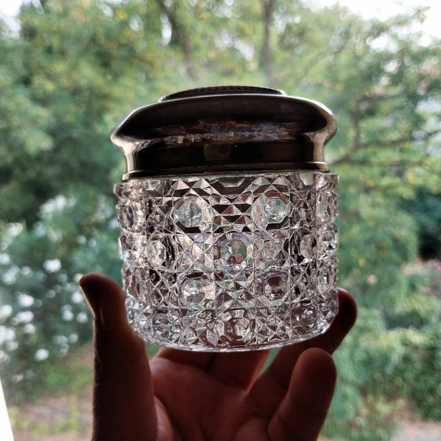 Joli Pot à Biscuit Orbrille – Cristal Et Métal Argenté, Facetté, Intérieur Propre