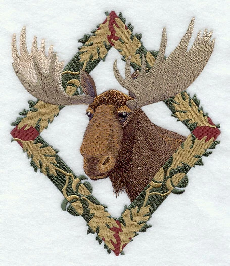Embroidered Ladies T-Shirt - Moose in Autumn Leaf Frame E7043 Size S - XXL