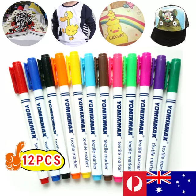 12pcs Fabric Textile Paint Marker Pens Multi-color T-Shirts Shoes Clothes Tip AU