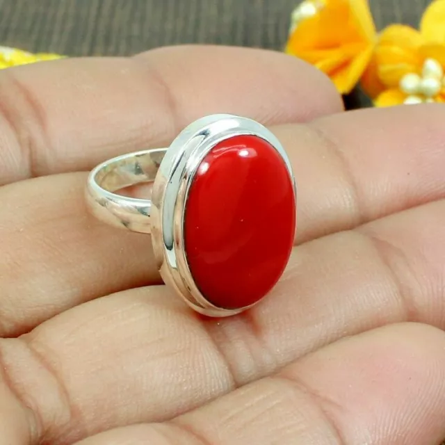 Red Coral 925 Sterling Silver Handmade Ring Mother's Day Jewelry All Size SS-720