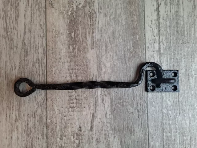 Antique Barn Door Gate Latch Lock Hand Forged Twisted Wrought Iron 11" Hook  Eye