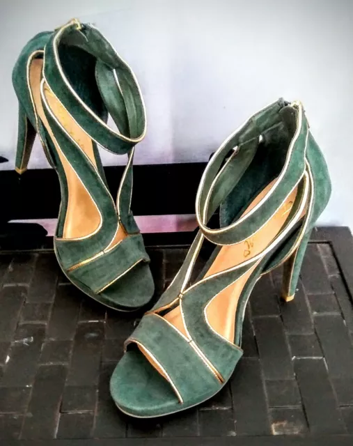 REDUCED NEW Sexy Green w/Gold Trim Ankle Strap Forever/Paula Abdul 5" Heel Size7