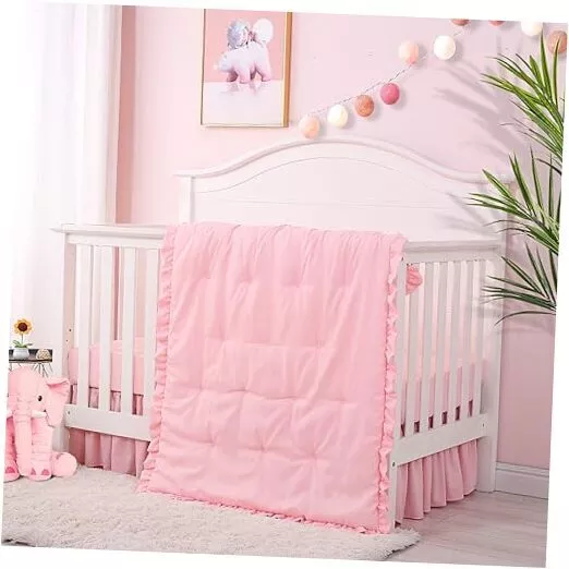 Cloele 3 Pieces Crib Bedding Set Standard Size Baby Bedding Set - Solid Pink