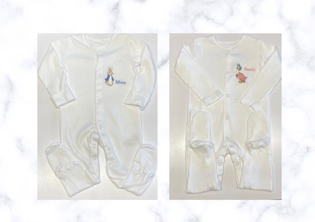 Baby Personalised Embroidered Peter Rabbit Easter Gift Sleepsuit 6-9 9-12 12-18