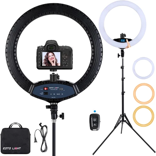 Luz de anillo LED EOTO 19"", soporte para trípode, pantalla táctil, regulable, negro