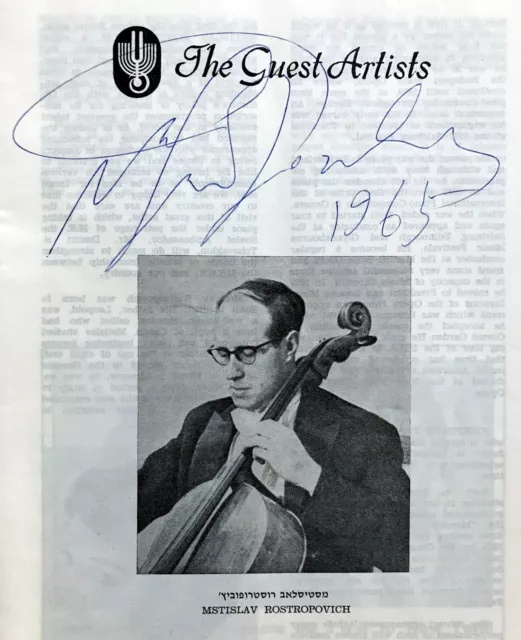1965 Cellist ROSTROPOVICH Autograph HAND SIGNED PHOTO + MAT Concert SOLTI Israel