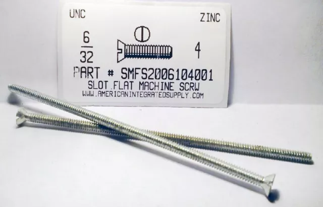 #6-32x4 Flat Head Slotted Machine Screws Steel Zinc Plated (10)