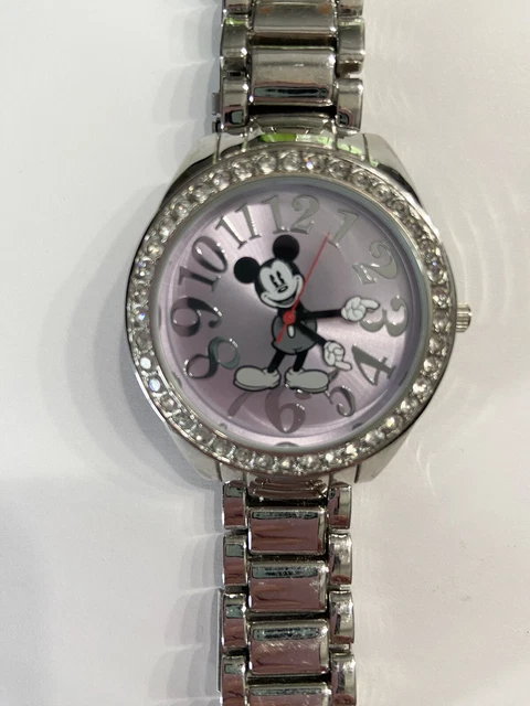 Women's Accutime Disney Mickey Mouse Watch Rhinestones Bling Silvertone Band