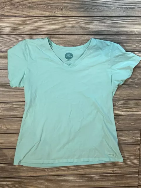 Life Is Good Women's Crusher Class Fit Tee T-shirt size large L Teal Blue V-Neck