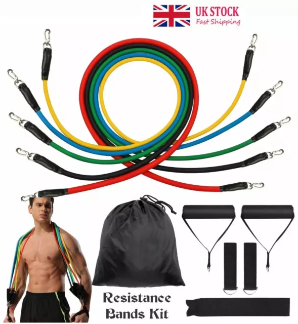 Fitness Resistance Bands Set, 5 Tubes With Handles Door Anchor,Ankle Strap 11pcs