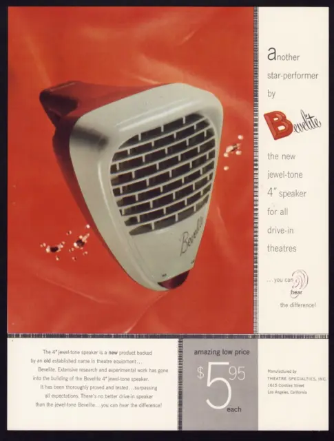 BEVELITE Drive-In Speaker Trade Ad 1954 Movie Theater Equipment Advertising