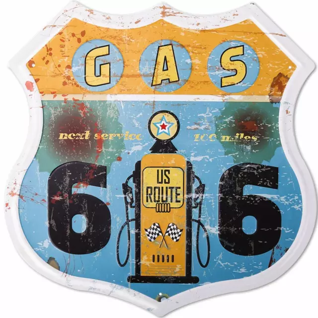 Route 66 Gas Station Vintage Metal Road Highway Rustic Tin Sign Home Decor