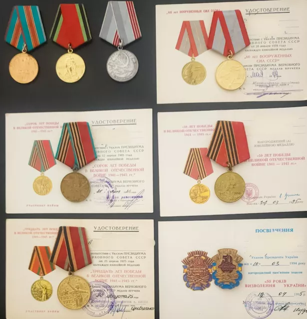 LOTE DE 8 Medallas y Distintivos Soviéticos de la URSS con 5 Certificados...