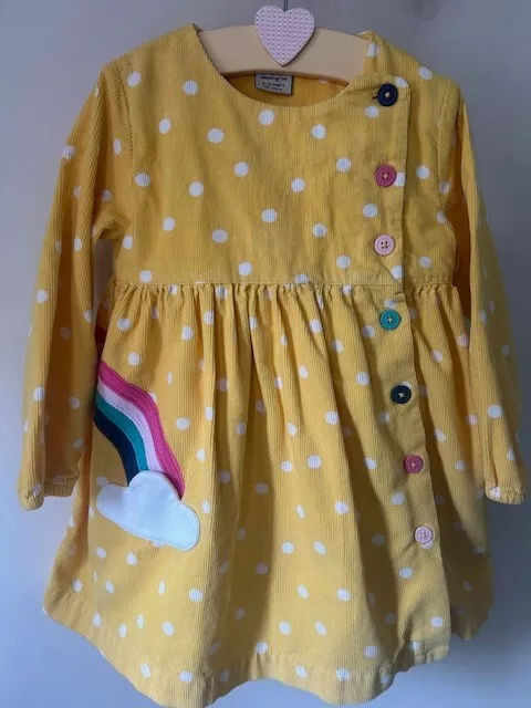 Frugi Little Girls Yellow Corduroy Spot Rainbow Dress Age 3-4 years