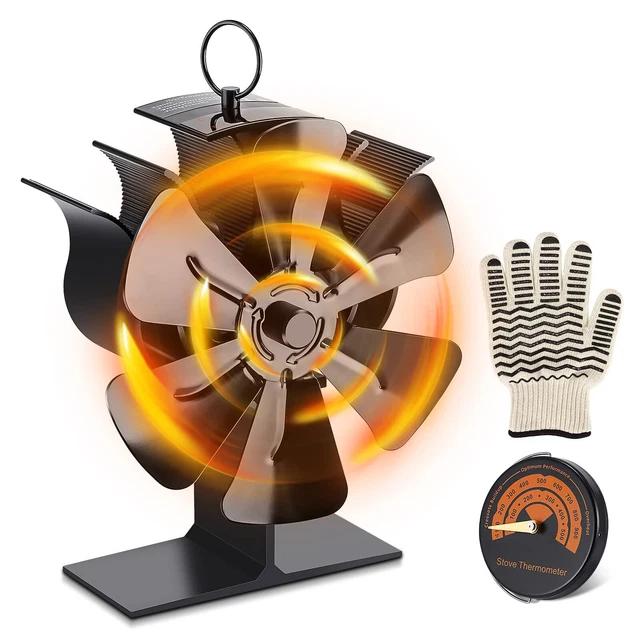 Ventilatore forno 6 ali posate camino ventilatore camino senza corrente nero merce di seconda scelta