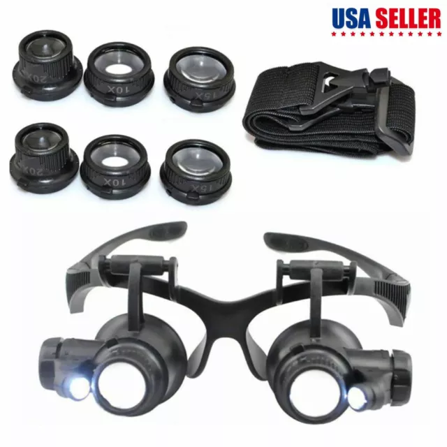 25X Magnifier Magnifying Eye Glass Loupe Jeweler Watch Repair Kit W/LED Light