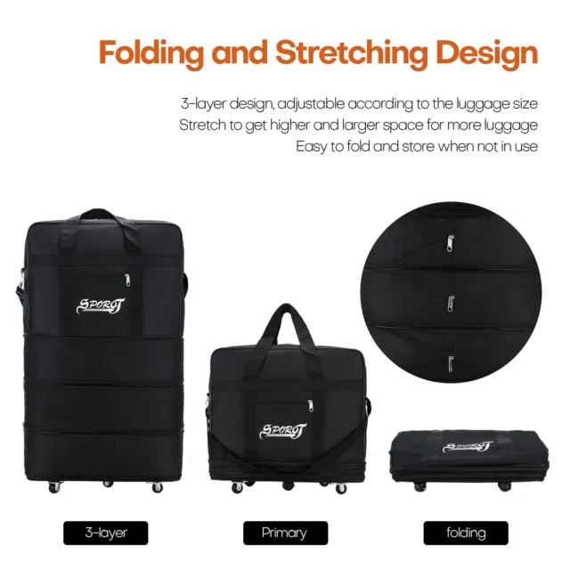 32" 42" 3-layer Expandable Rolling Wheeled Duffle Bag Luggage Spinner Suitcase 8