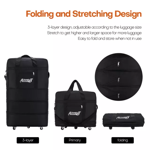 32" 42" 3-layer Expandable Rolling Wheeled Duffle Bag Luggage Spinner Suitcase 8