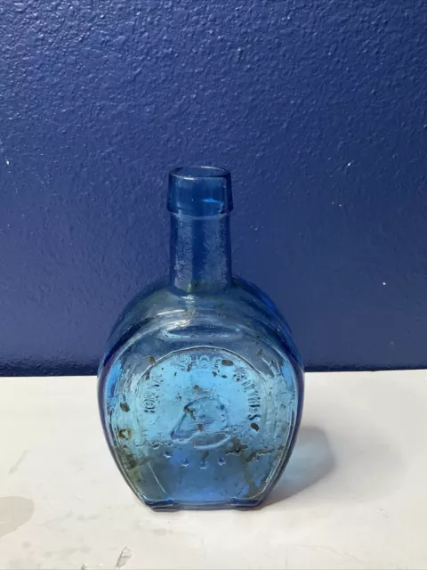 Vintage Mini Blue Horseshoe Bitters Glass Bottle Horse & Greyhound 2 1/4" Tiny