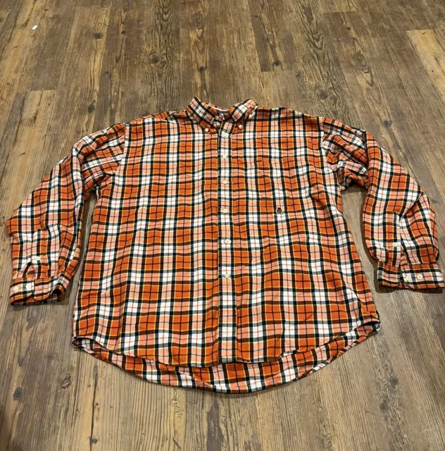 Tommy Hilfiger Mens Classic Plaid Button Down Dress Shirt Flannel, Orange, Xl
