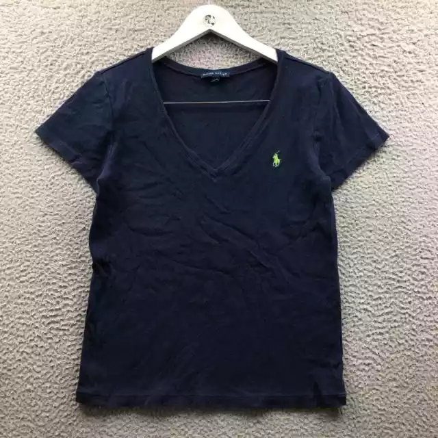Polo Ralph Lauren T-Shirt Womens Large Short Sleeve V-Neck Embroidered Logo Navy