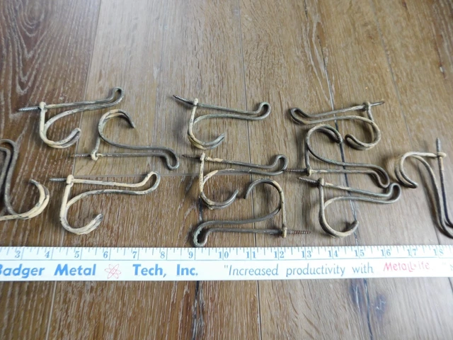 11 Vintage Bent wire Screw in Wall Hooks Hat Coats Jackets Closet Coat Room
