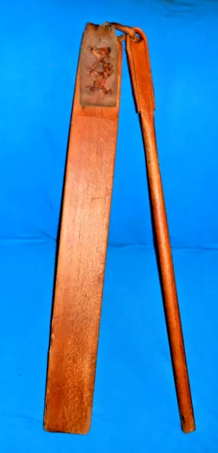 Primitive farming tool - Antique 27 1/2" Wood & Leather Wheat Threshing Flail