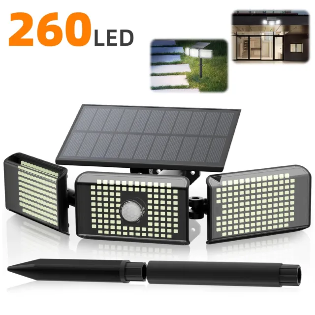 Solar Outdoor Lights Security 3 Heads Motion Sensor  Waterproof Wide Angle Flood