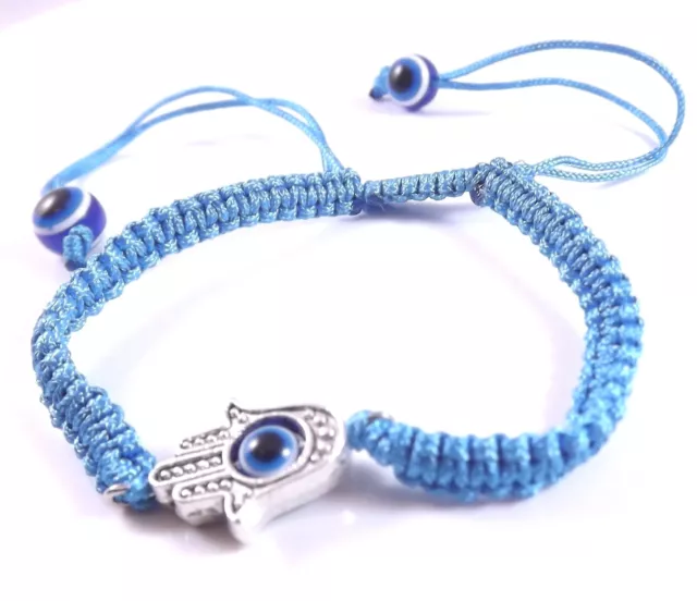 Hamsa Light Blue Silver Bracelet Evil Eye Charm Kabbalah Hand Fatima Judaica