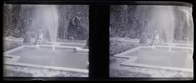 FRANCE Jardin Family Photo NEGATIVE c1926 Vintage Glass Plate P74L28n2