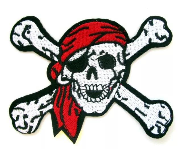 Pirate Skull And Crossbones Iron On Patch- Skeleton applique Crafts Badge Sew