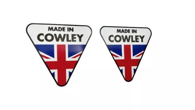 2 x Small Cowley White Sticker- Morris Minor Oxford Marina Sprite Midget Sprite